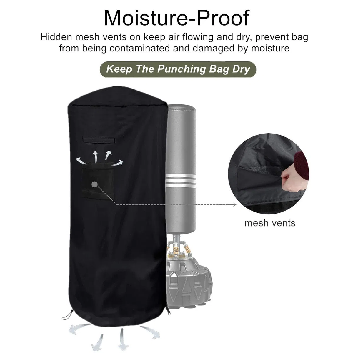 Generic Housse de Sac de Frappe Imperméable Extérieur Intérieur, Sac de Boxe et Kick-Boxing, Noir, Adulte, Tissu Oxford 420D, 34 x 147,8 cm