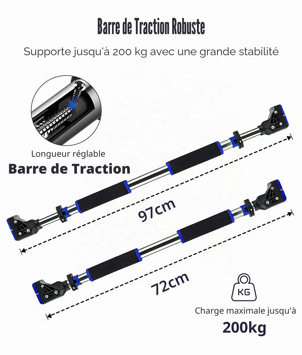 ROMIX Barre de Tractions Porte, Réglable de 72-97 cm Barre de Traction Sans Fixation, Multifonction Exercice Équipement avec Poignée Sécurisée, Pull Up Bar Antidérapante et Chargeable Jusqu'à 200 kg