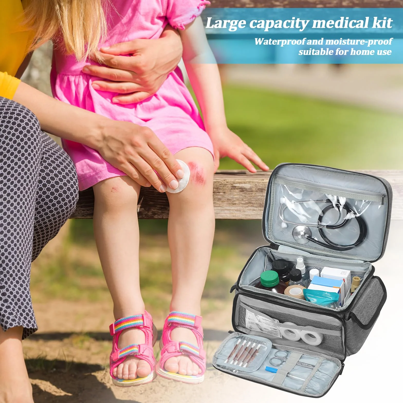 Trousse de Secours Vide, Sac de Médecine Portable, Trousse de Médecine, Étanche, Trousses Pharmacie Voyage, Sac d'urgence pour Maison, Bureau, Voiture, Outdoor, Gris