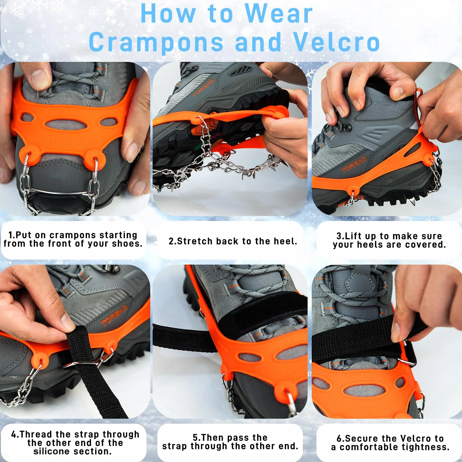 Vdealen Crampon pour Chaussures de Randonnée Antidérapent avec 19 Crampons Inoxydable Crampons pour la Marche, pour Neige Activités Le Jogging, l'escalade et la Trail