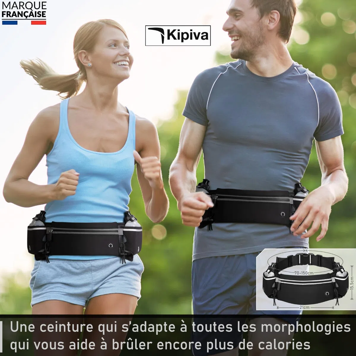 Ceinture Hydratation Running Noir +2 Gourdes 175ml incluses ✮Marque Francaise✮ Fluorescent Homme Femme Sac Banane Trail Footing Accessoire ✯Garantie À Vie✯ Porte-bidons Course Porte Gourde, Téléphone