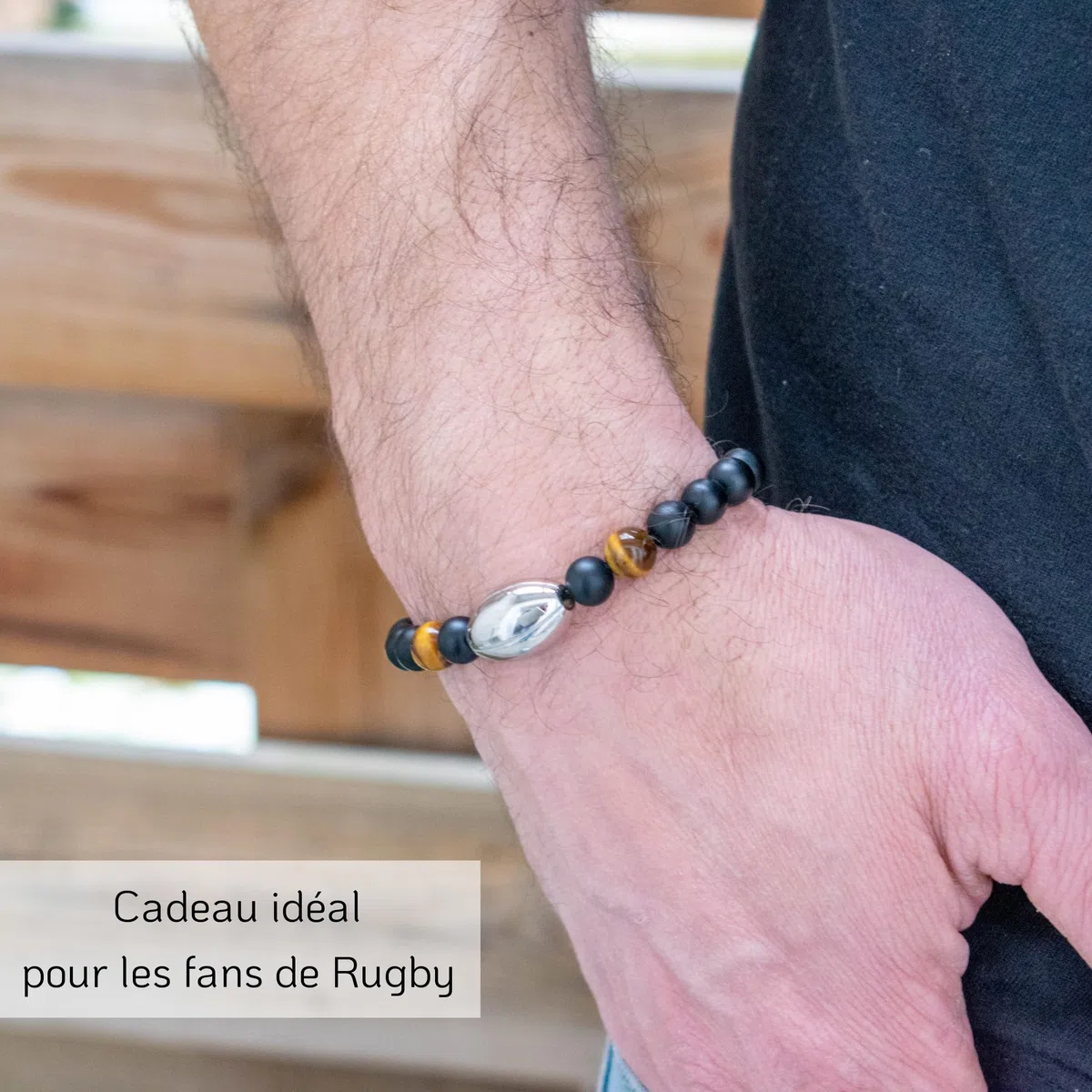 Ernestine - Bracelet Rugby homme - cadeaux fans de sport - idée cadeau fête des pères anniversaire Noël - accessoire hommes mode spécial et haute qualité - bijoux bracelets rugbyman