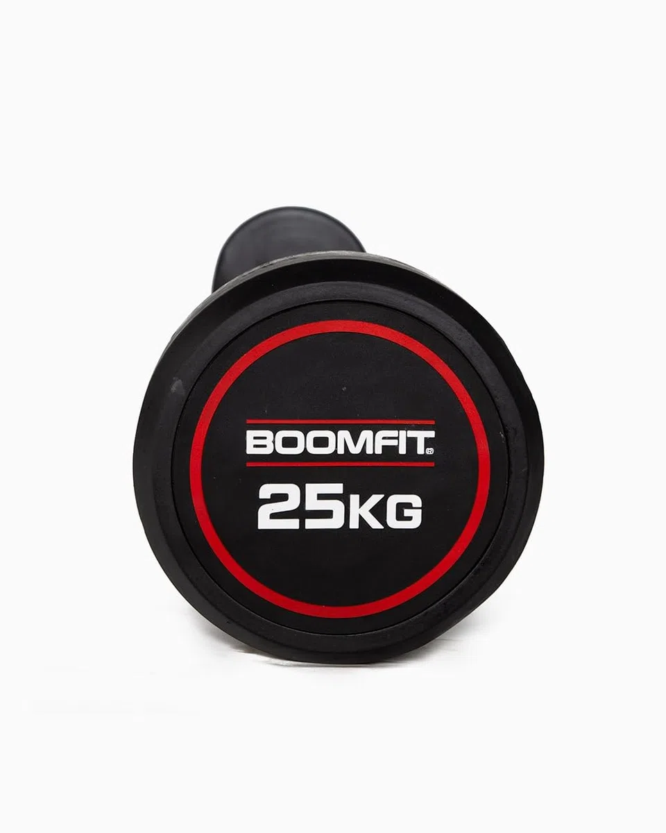 BOOMFIT Barre de Musculation avec Poids Fixe 10-50 kg | Haltère Longue en Acier Chromé et Caoutchouc | Barre pour Squat et Développé Couché | Home Gym et Fitness