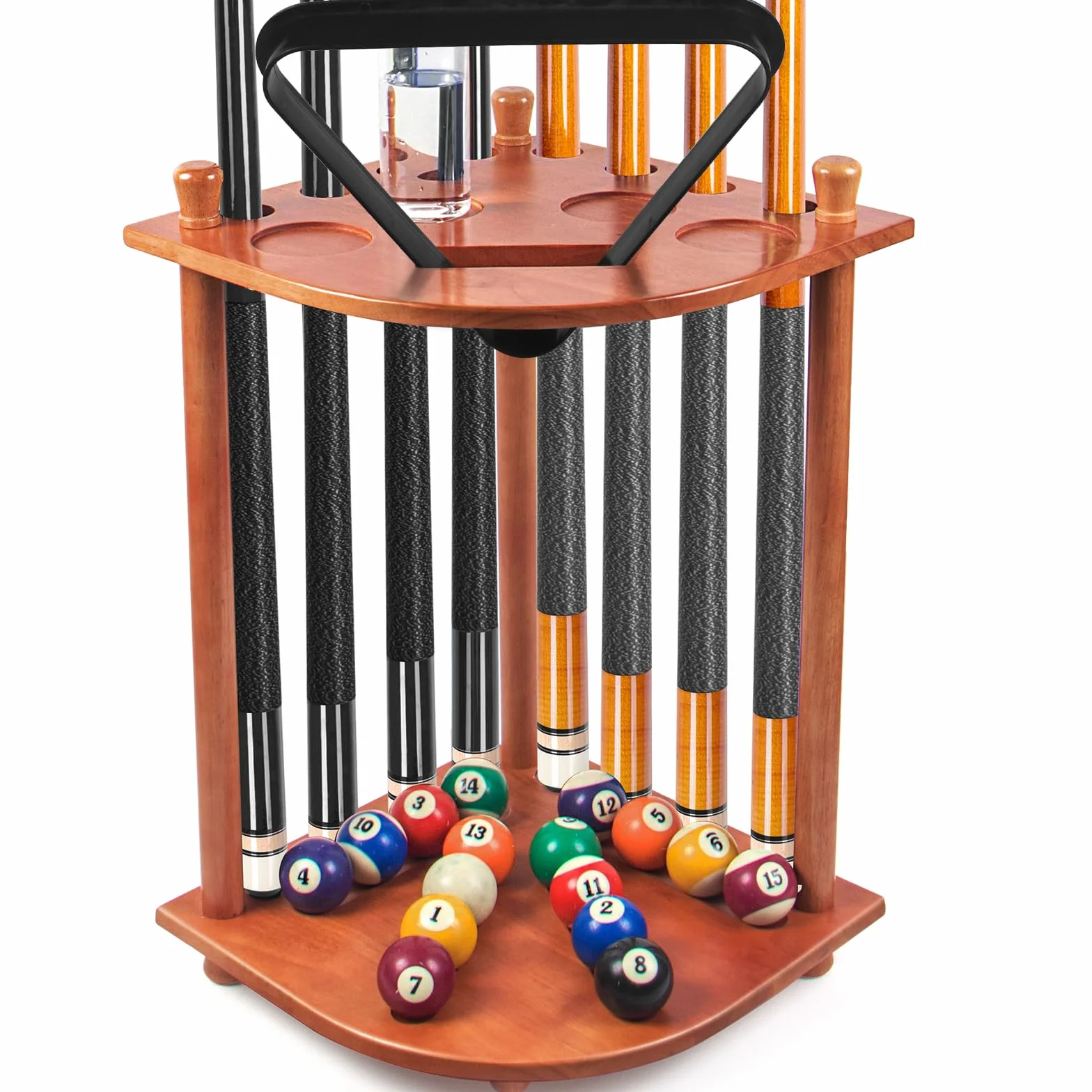 AKLOT Support Mural de Queue de Billard pour 16 Boules et 8 Bâtons - Lot Complet