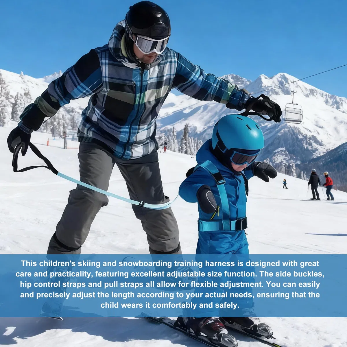 Sangle d'entraînement de ski et de snowboard pour enfants : harnais de ski pour enfants avec poignée de chaise de levage simple en sangle de traction, sangle de ski et snowboard sangle