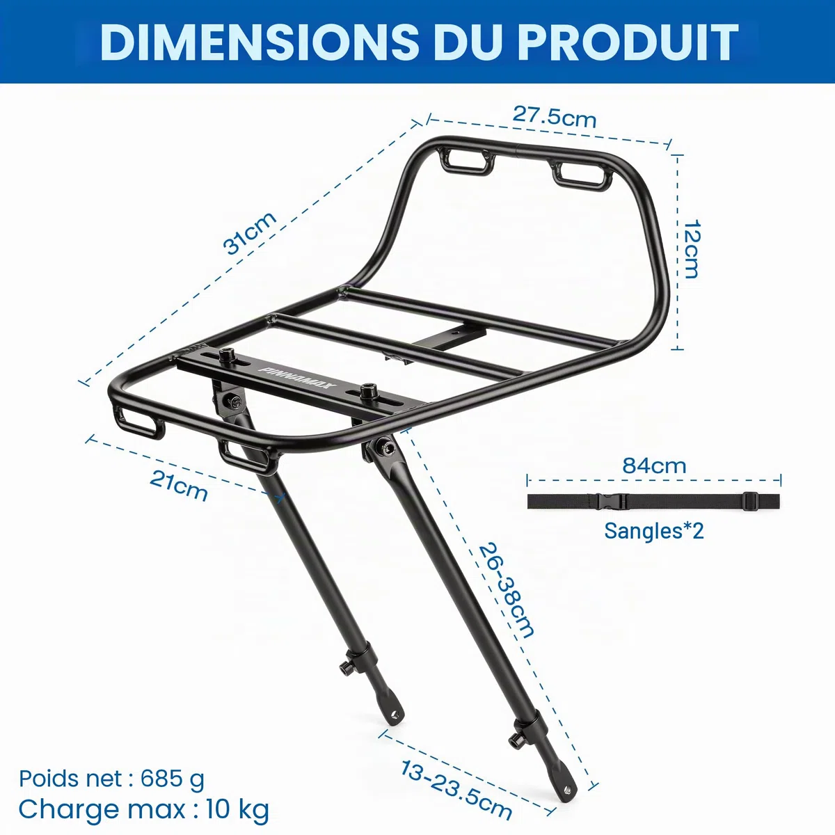 Porte-Bagages Avant de vélo, Porte-Bagages Avant avec barreaux, Support à Pizza en Aluminium à Monter sur Le Devant, pour VTT, vélos gravels et vélos de Tourisme