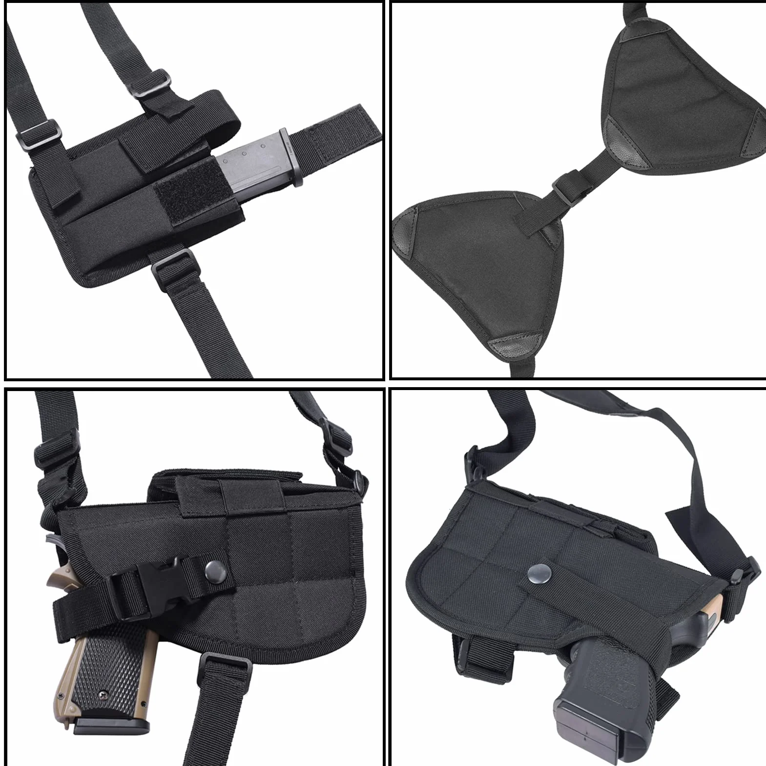 ZONSUSE Holster Epaule,Vertical Épaule Holster,Etui à Pistolet Dissimulé, Sangle Réglable avec Poches pour Magazines pour Pistolet Airsoft Police Entraînement Autodéfense Chasse