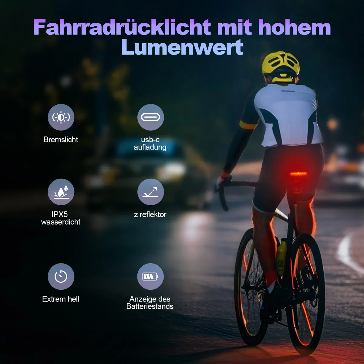 LINGHUANG Feu Arrière de Vélo à LED USB Rechargeable, Étanche IPX5 Feu Arrière de Vélo Brake-Sensing, pour Cyclysme VTT, VTC, Bicyclette