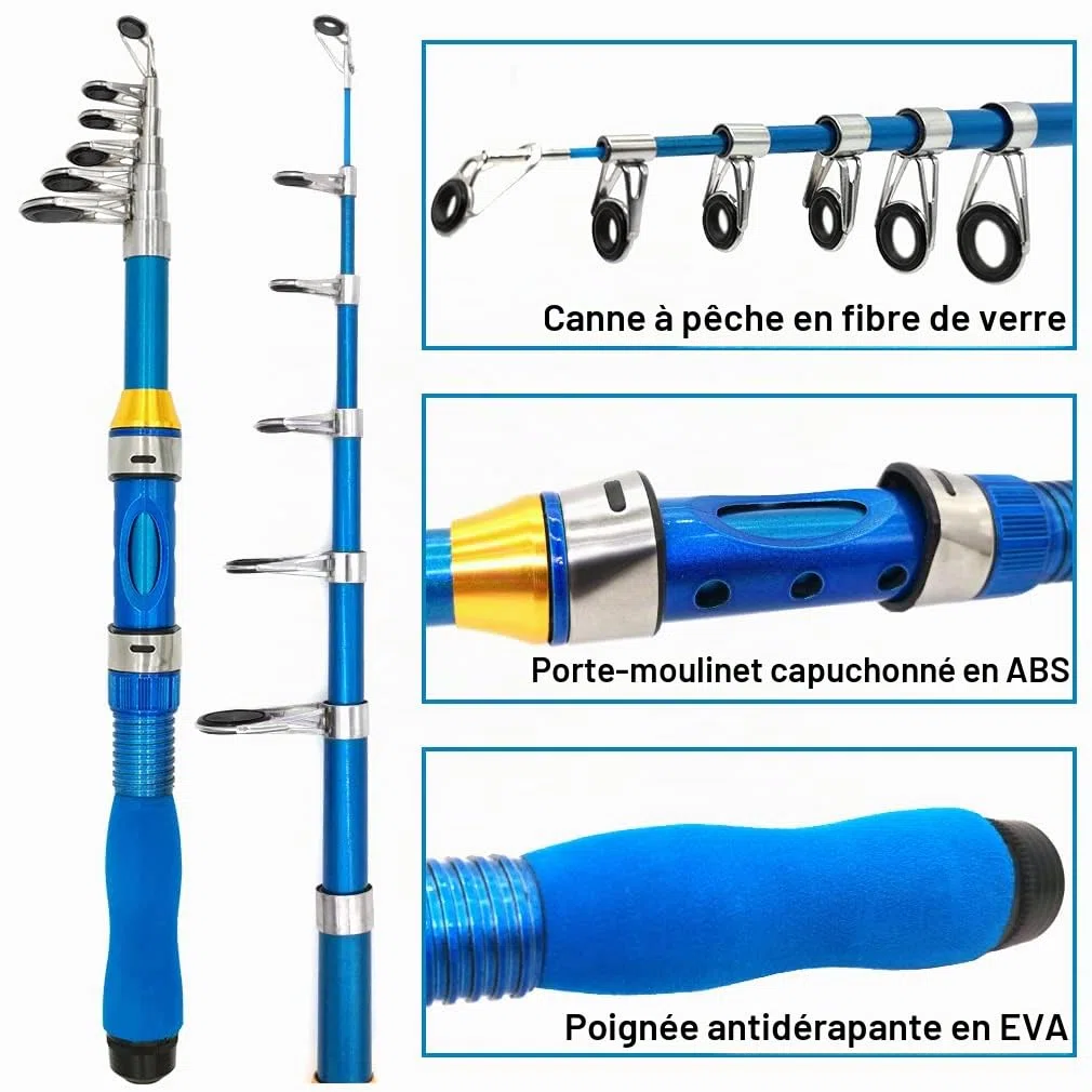 Kilitn Canne à pêche Portable pour Enfants, 1.5 m Canne à pêche télescopique Portable et Moulinet avec Ligne de pêche, kit Complet, équipement de pêche pour Enfants, garçons, Filles et Adultes
