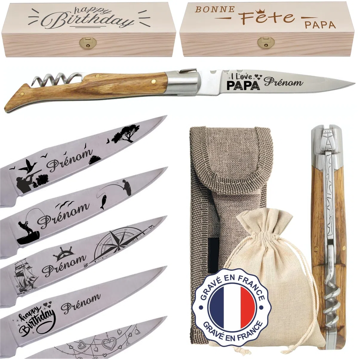 Gravure Events - Couteau Pliant Personnalisé avec Dessin et Prénom Gravé en Acier Inoxydable - Cadeau pour Homme ou Femme : Saint Valentin, Fête des Pères, Papa, Papi, Papy, Anniversaire, Noël