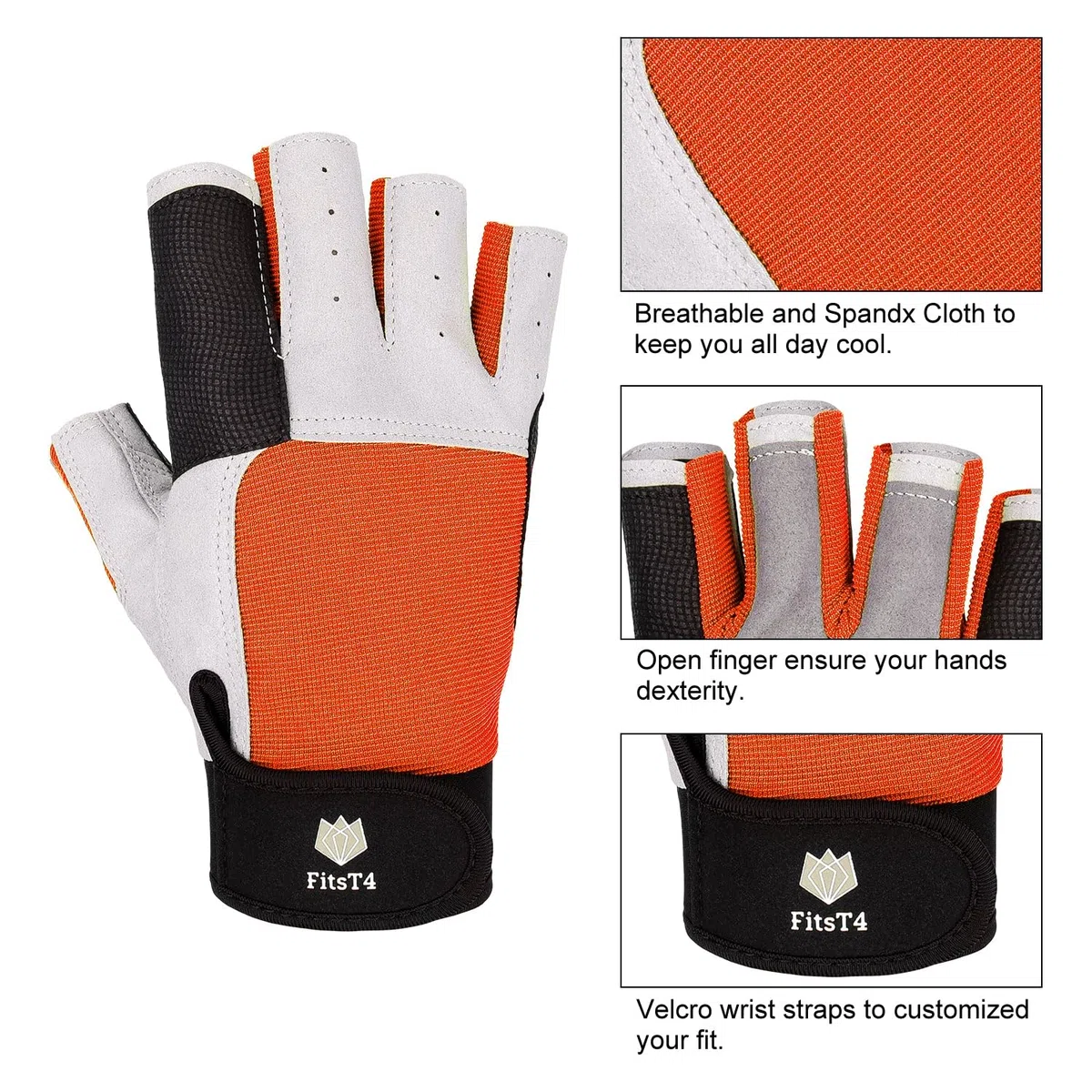 FitsT4 Sports 3/4 Doigts Paume rembourrée Dos en Maille pour Plus de Confort Parfaits pour la Voile, Le canoë, Le Kayak, Le Sup et Le Stand up Paddle