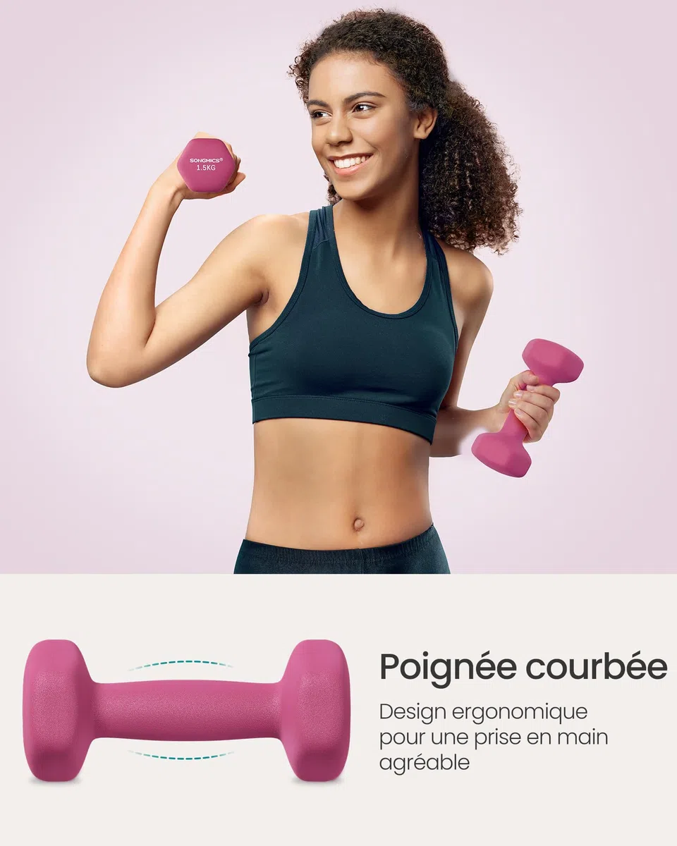 SONGMICS Lot d'haltères hexagonaux courts avec support d'haltères, finition mate, revêtement en néoprène, pour la musculation, à la maison