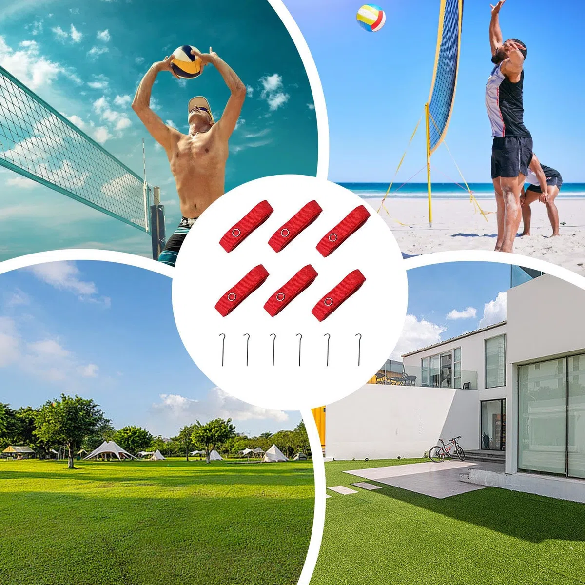 Lignes de beach-volley - Cordons de délimitation de terrain de jeu lumineux - Piquets en acier inoxydable - Système de marquage toutes saisons pour parcs d'arrière-cour, jeux, tournois - Équipement de