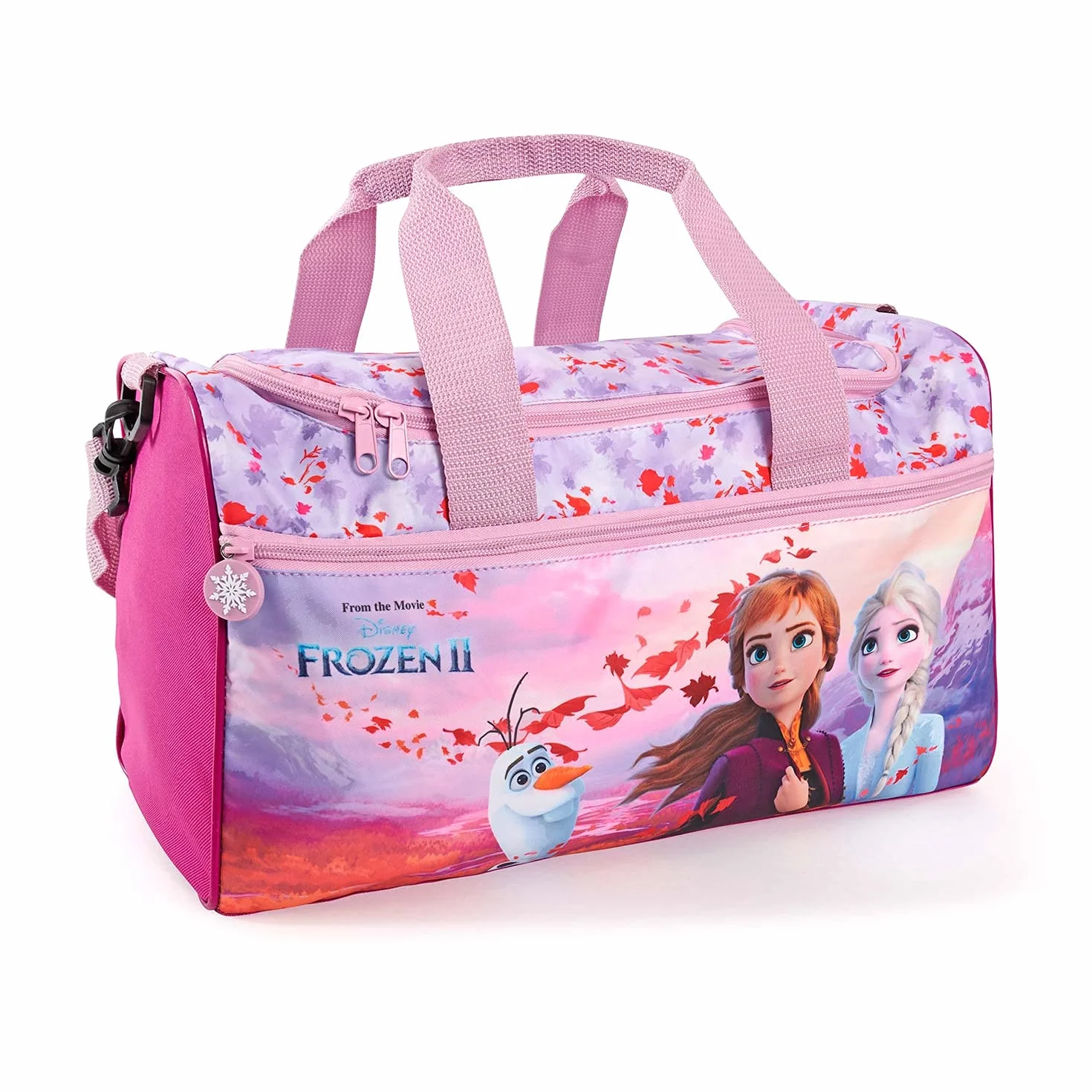 Frozen 2 Sac de Sport Fille à Bandoulière - Sac de Voyage Lilas et Rose Reine des Neiges Filles pour Loisirs - Sac de Gym Imprimé Princesses Anna Elsa Olaf pour Danse Piscine - 35x22.5x15 - Perletti