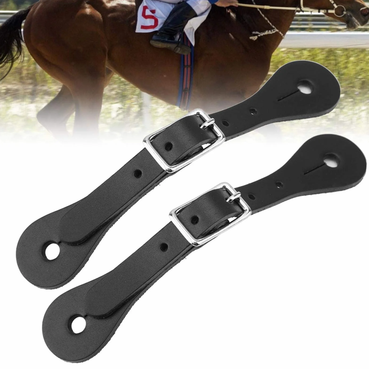 Wosune Sangle d'éperon de Cheval, Sangle de Cheval Accessoires d'équitation Leatherw 1 Paire pour Ceinture d'équitation pour Ceinture en Cuir Noir pour Accessoire de Cheval(Black)