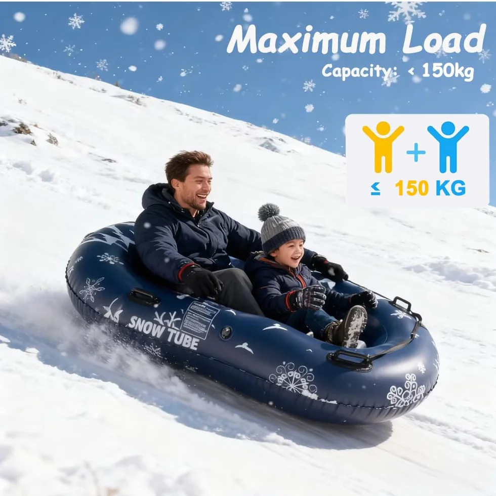 Luges Gonflables 2 Places pour Enfants et Adultes: JanTeelGO 167cm Tige de Neige Portable avec Corde de Remorquage - Épaissi de 0,5 mm pour Les Sports d'hiver