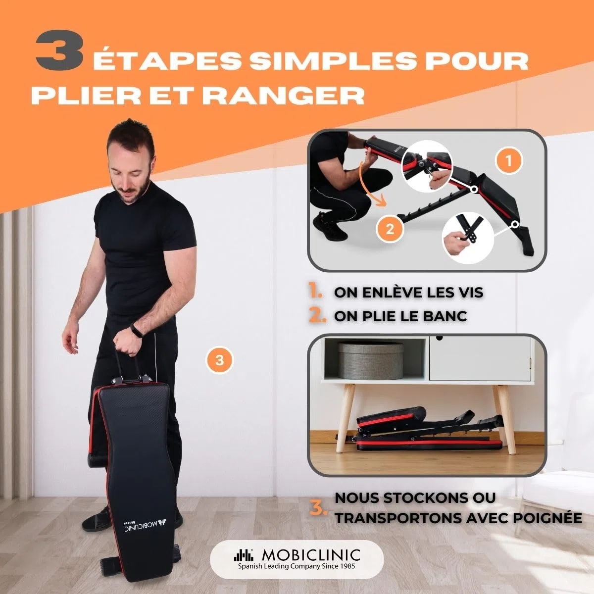 Mobiclinic® Fitness, Banc de musculation, Pliable, Supporte 200kg, Inclinable, Réglable, FlexFit, Multifonction, Banc de musculation, Entraînement complet du corps, FlexFit, Solide et stable, Home Gym