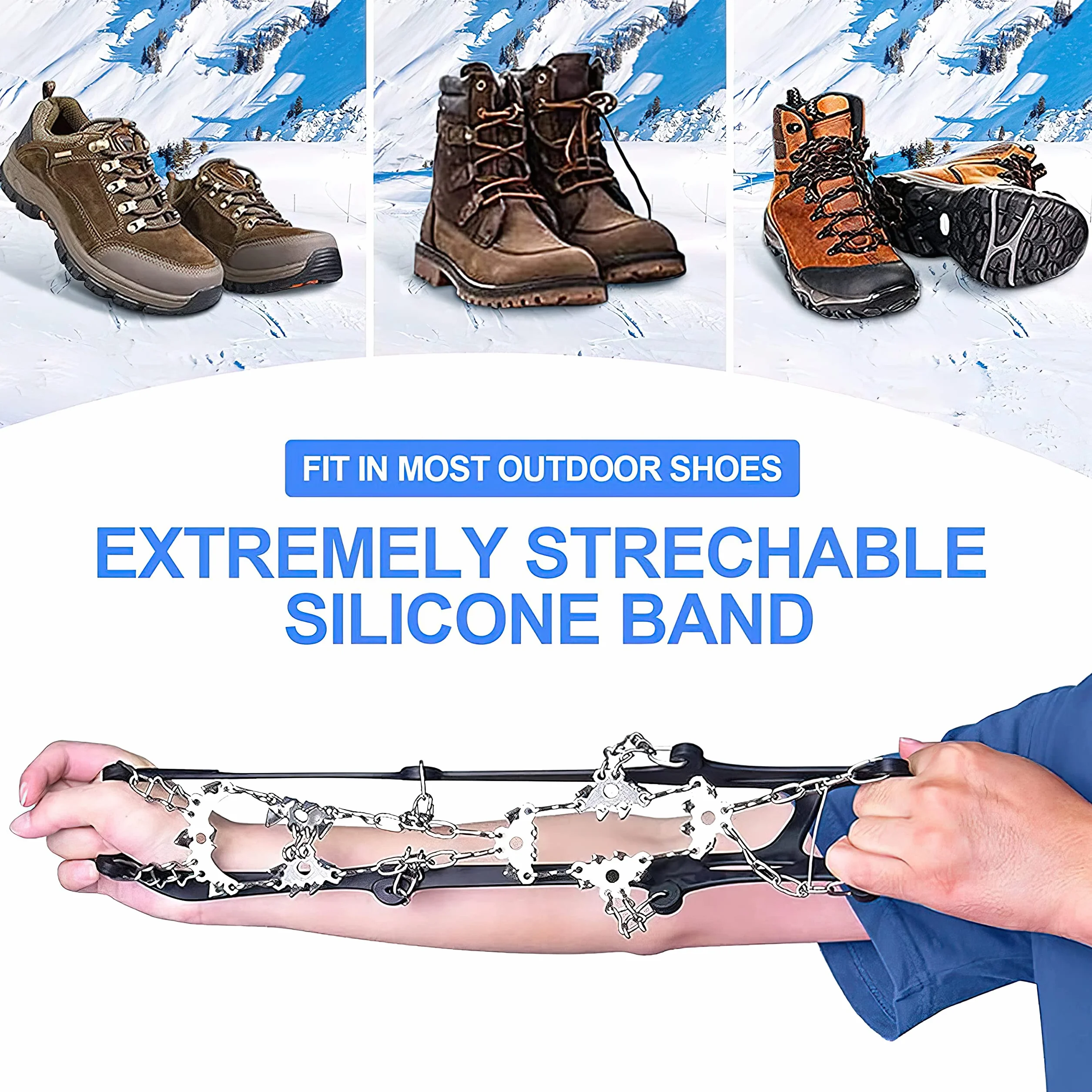 Crampon Antidérapent 24 Dents Crampons Crampons pour Chaussures de Randonnée Chaînes Neige Crampons Vissés pour Alpinisme Marche Randonnée Jogging Escalade sur Neige Glace