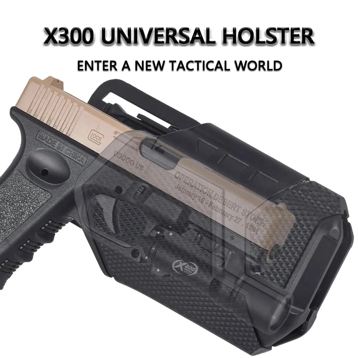 Peminkoo Holster Tactique pour Pistolet Airsoft droitier G1ock 17 19 SIG P226 P320 Holsters QLS System Ceinture pour Pistolet avec Lampe de Poche X300