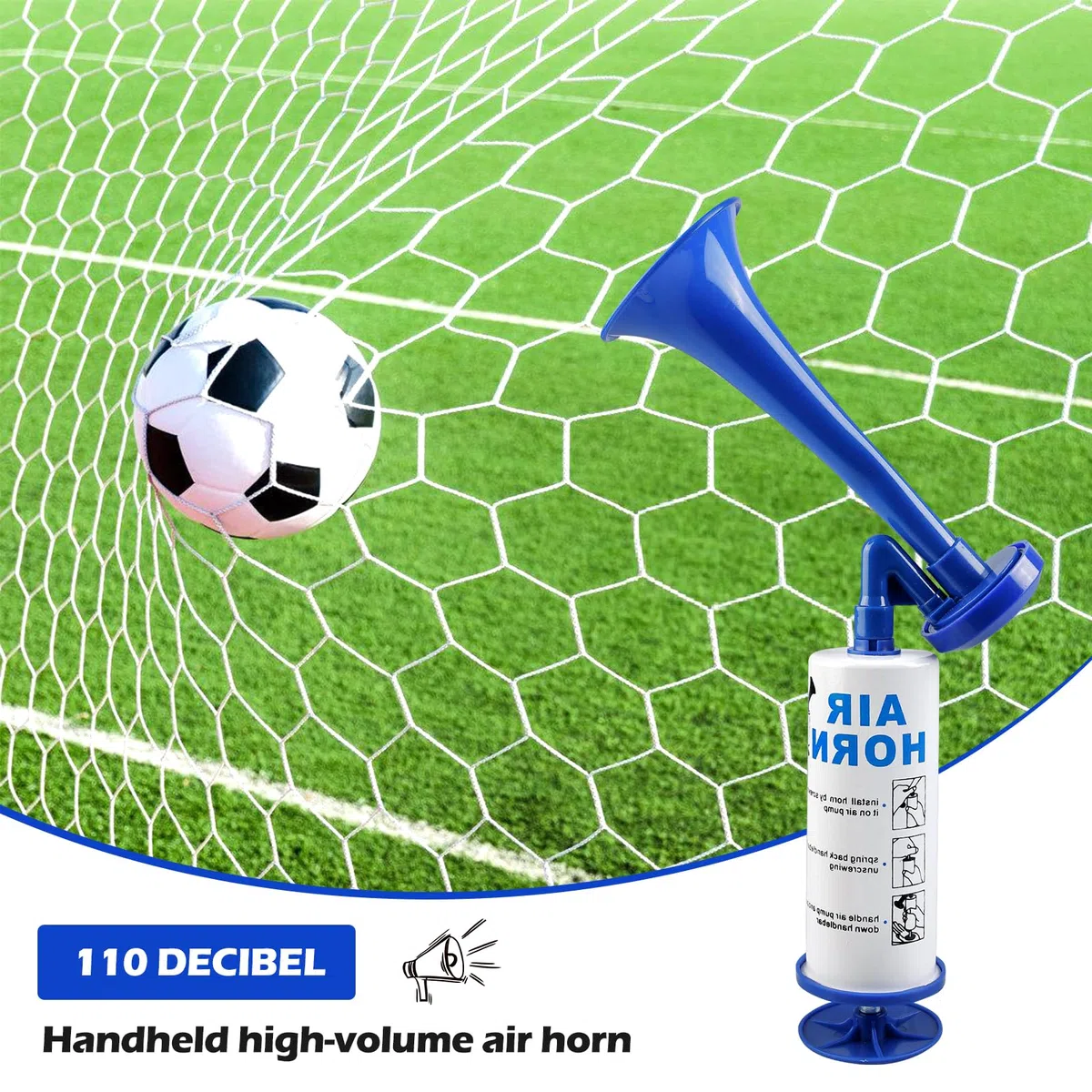 Vegena 2 Pièces Klaxon à Air Comprimé, Trompette Klaxon à Air, Klaxon à Main Pompe à Air en Métal, Corne de Brume Manuelle, Trompe de Stade Mégaphones pour Bateau, Voiture, Les événements Sportifs