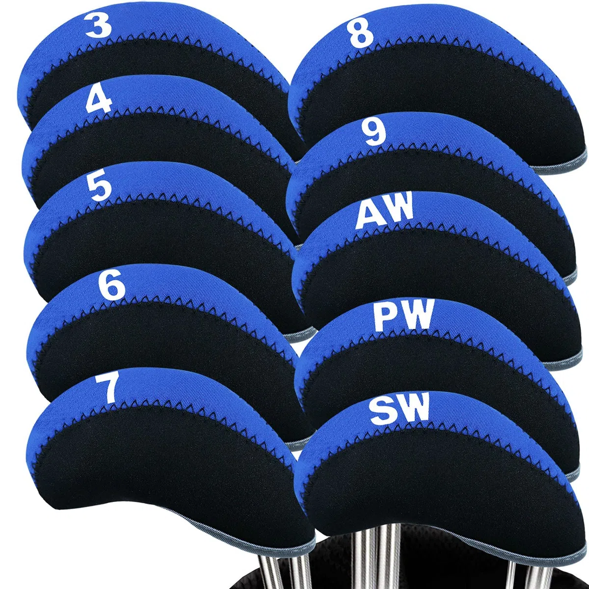 Housses de Protection Clubs de Golf Néoprène Numéros Couvre-Têtes de Fer avec Fenêtre Supérieure 10 Pcs Sets, Couvre Fer Golf Sports de Voyage Doux Durables en Plein Air