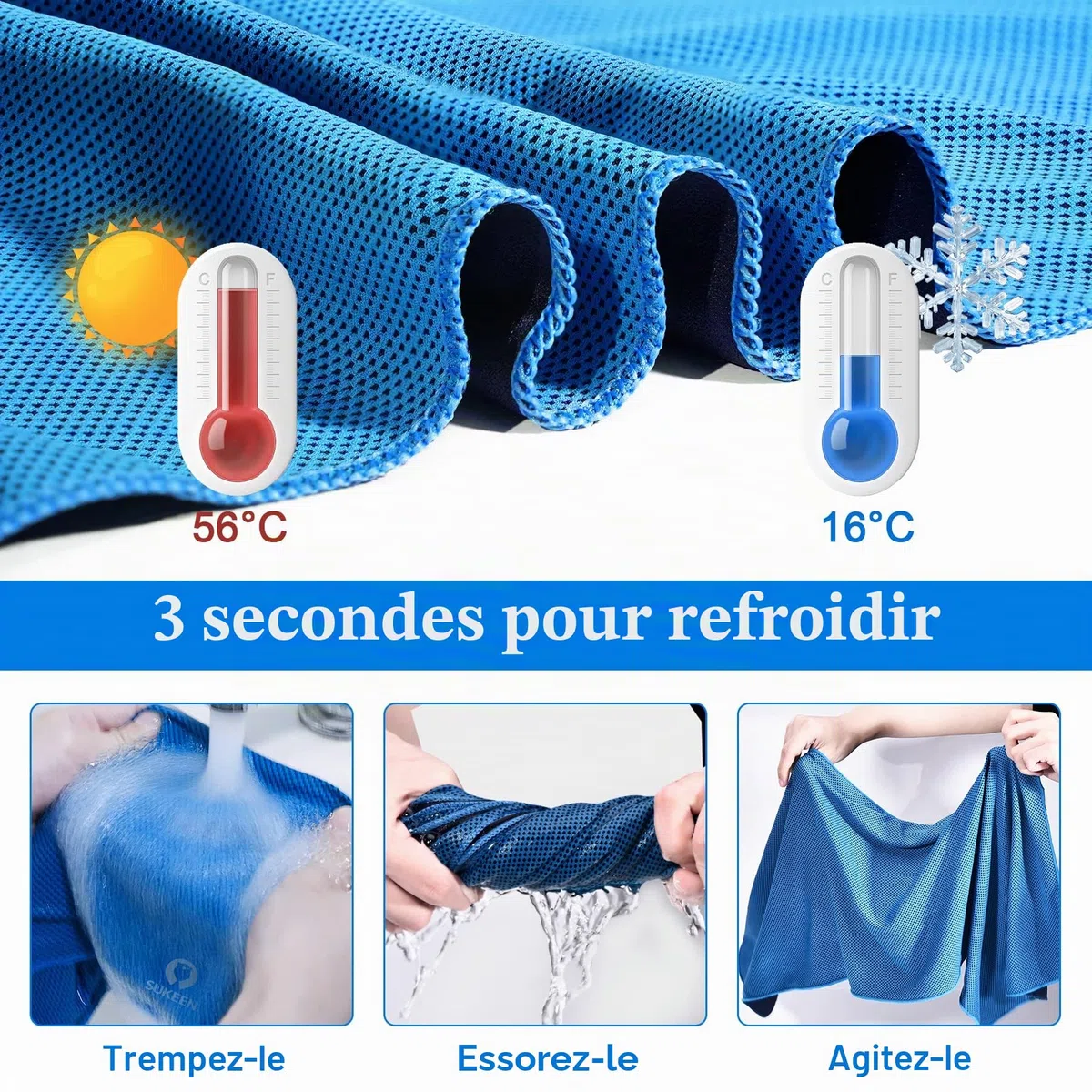 Sukeen Serviette de Refroidissement, 100x30cm Lot de 4 Serviettes Rafraîchissantes pour Le Cou, Serviette Sport Microfibre, Cooling Towel pour Entraînement, Fitness, Sports, Voyages, Yoga, Golf