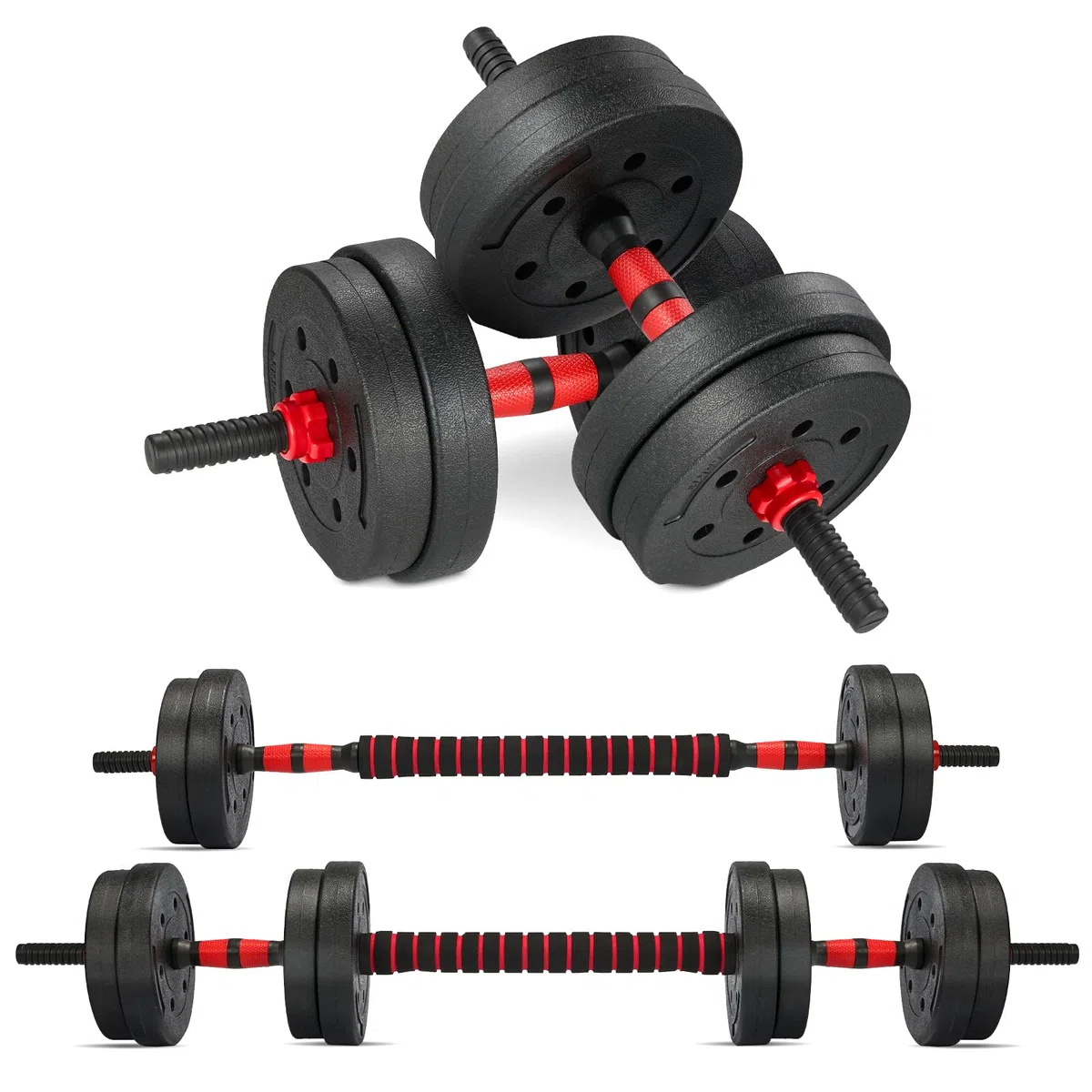 TEENO Kit Haltères Musculation,15 kg, 20 kg, 30 kg, Comprend des kettlebells, des haltères, des barres et des supports pour pompes, adaptés à la remise en forme à domicile
