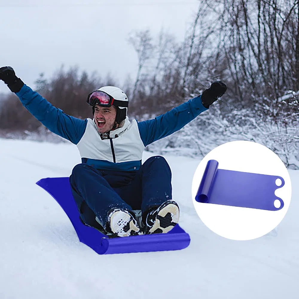 Luge Extérieure d'hiver Traîneau à Neige 42 x 137 cm avec 2 Poignées Perforées Pliable Extérieur Hiver Neige Traîneau Ski Planche Neige Herbe Sable Planche Snowboard Soucoupe Traîneau Luge