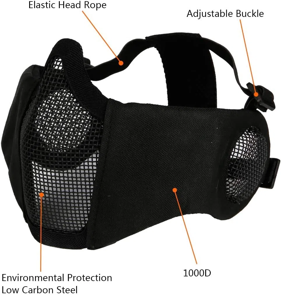 Masque pliable demi-visage Airsoft en maille, avec protection des oreilles, casquette de baseball réglable, pour CS/chasse/paintball/tir