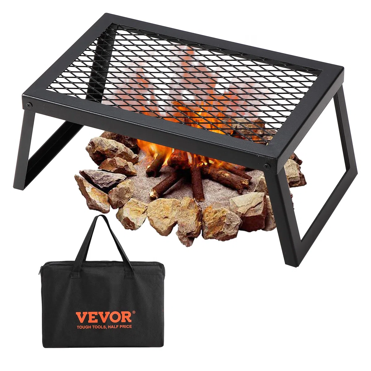 VEVOR Grille Pliante 458 x 305 x 205 mm Gril de Feu de Camp Portable en Acier Grille de Cuisson Pliable Charge 6 kg Stable avec Sac de Transport pour Foyer BBQ Pique-Nique Jardin Balcon Voyage Camping