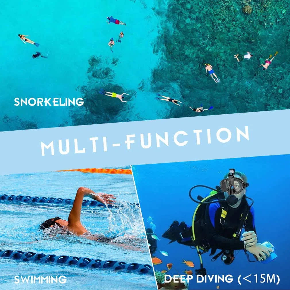 Dry Snorkel Kit Tempered Glass Swim and Dive Goggles Lunettes de Natation et de Plongée 180° Anti-Fog Goggles Free Breathing Goggles Lunettes de Respiration Libre