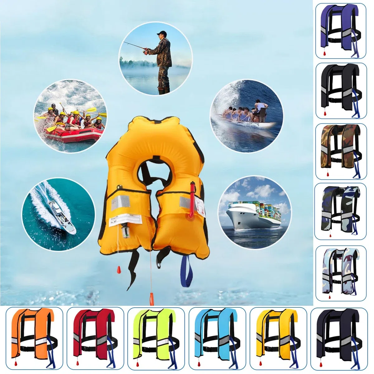 Générique Gilet de Sauvetage Gonflable Automatique: 150N Veste Flottante Légère avec Sifflet pour Kayak Bateau Natation Adultes Enfants Jusqu’à 150kg