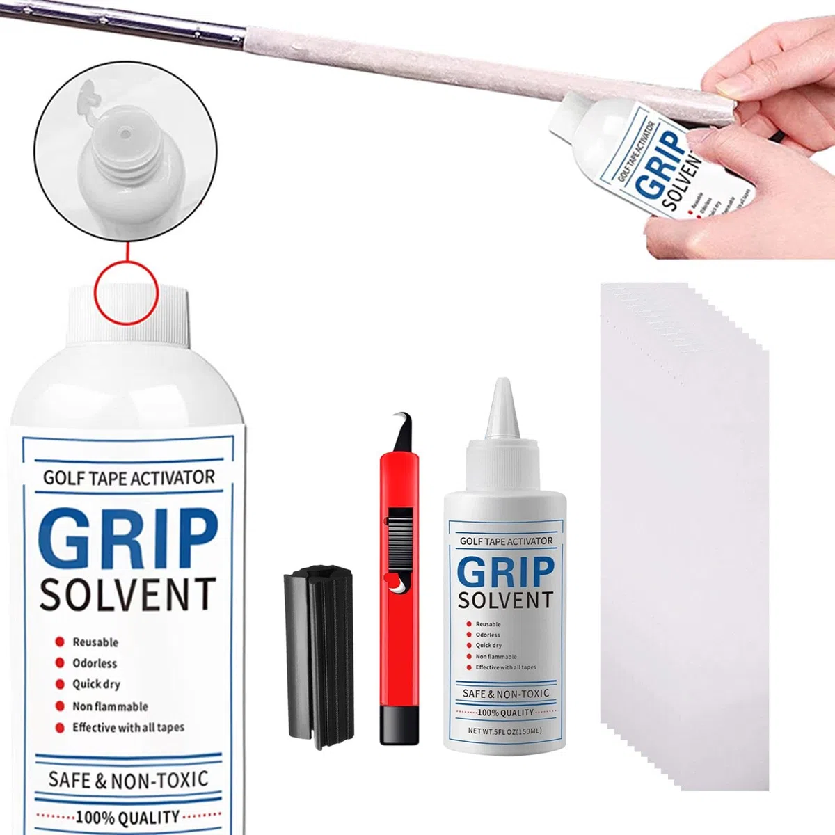 perfk Kit de Grips de Golf 150 ML : solvant pour Ruban adhésif de Grip de Golf, Outils Essentiels pour Les golfeurs, Accessoires de Remplacement et de