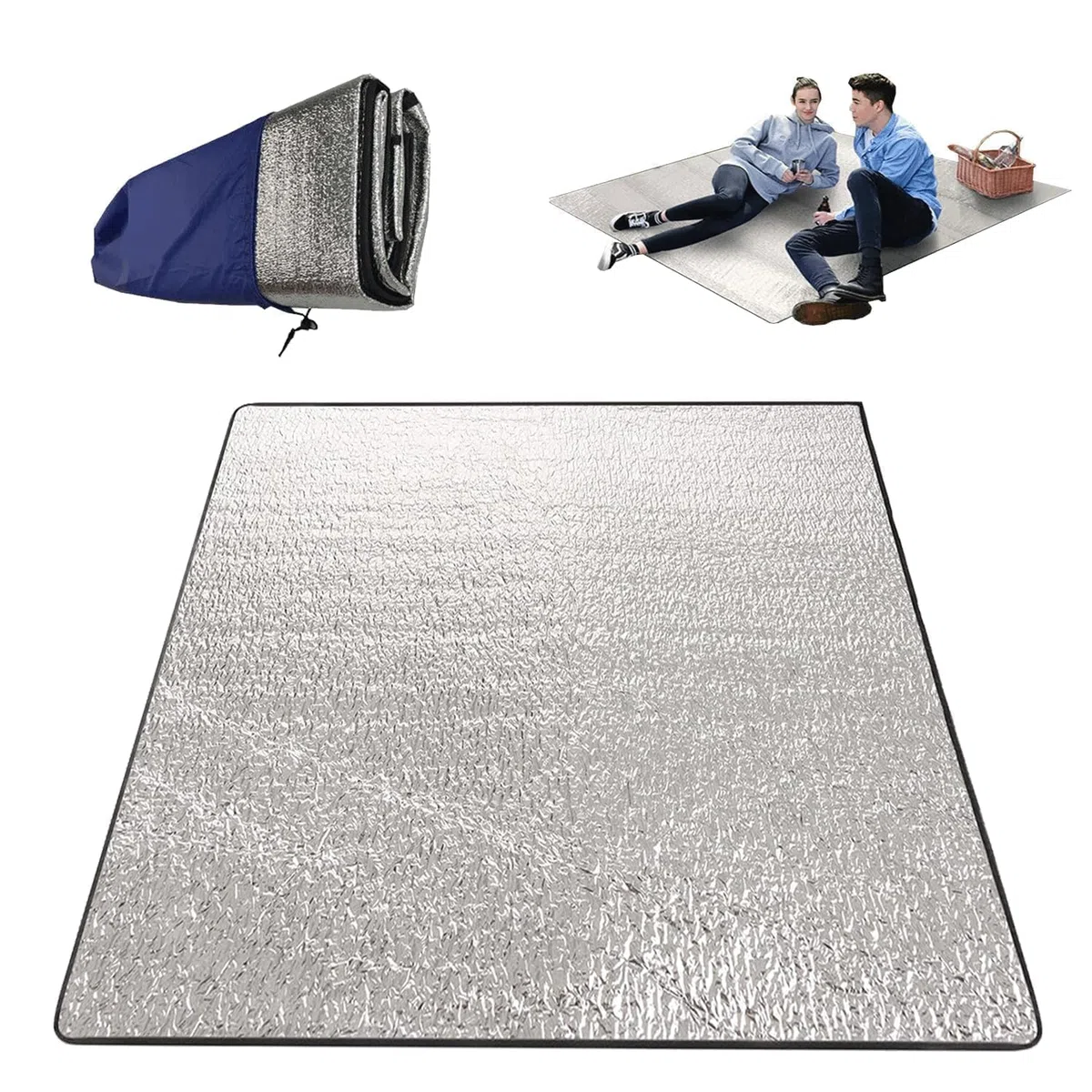 Tapis de Camping,200x200 cm Tapis de Sol Isolant en Aluminium,Enroulable Tapisen Aluminium,Tapisde Sommeil en Mousse,Tapisde Couchage léger pour Extérieur Camping Randonnée Pique-Nique