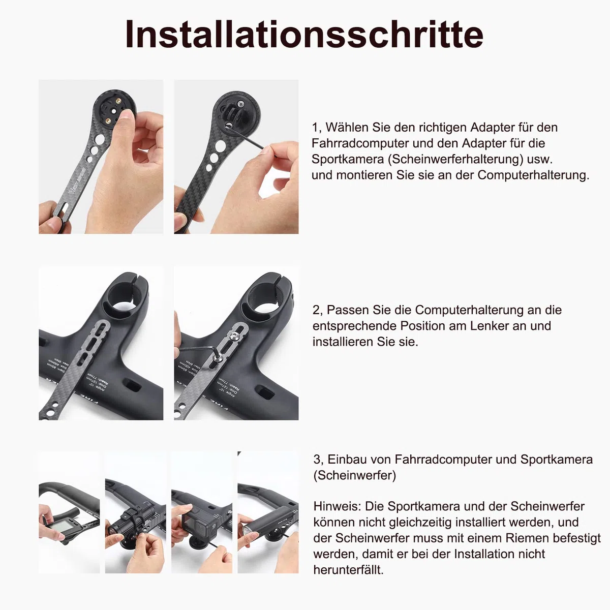 Support intégré pour Ordinateur de vélo de Course Garmin Edge, Wahoo Elemnt, Bryton, XOSS G/G+, Port iGPS, Ordinateur de vélo, également pour caméras GoPro et Lampe (matériau en Fibre de