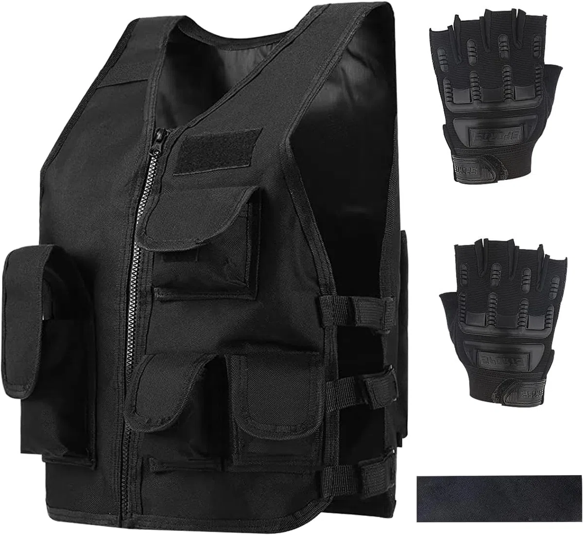 Gilet tactique d'extérieur pour enfants, gilet de combat réglable et respirant avec gants courts pour enfants