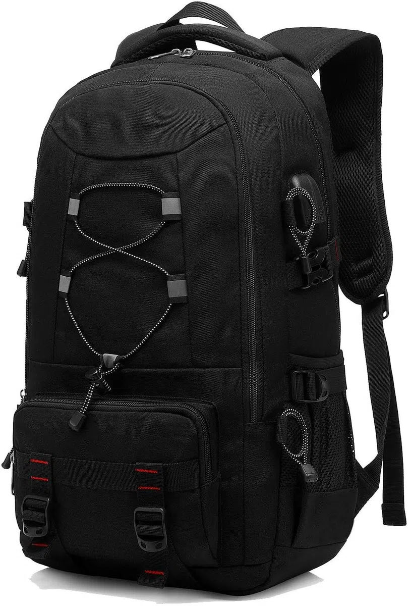 Sac à Dos Voyage, 45L Randonnée Imperméable Grande Capacité Sac à Dos Ordinateur Portable 17.3 Pouces Trekking Homme Femme pour Le Sports en Plein Air Camping -Noir