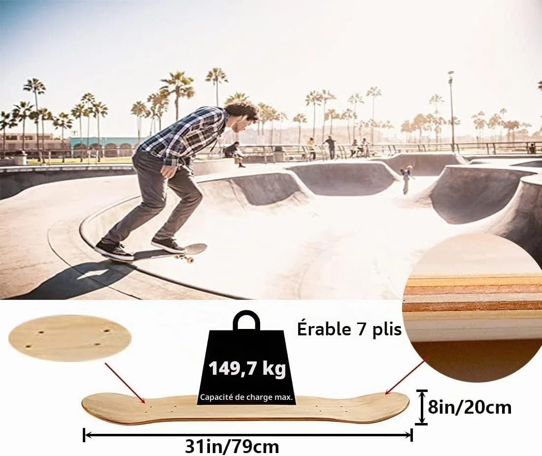 bimiti Lot de 2 planches de skateboard à 7 couches en érable pour enfants, adultes, filles, garçons, débutants et professionnels