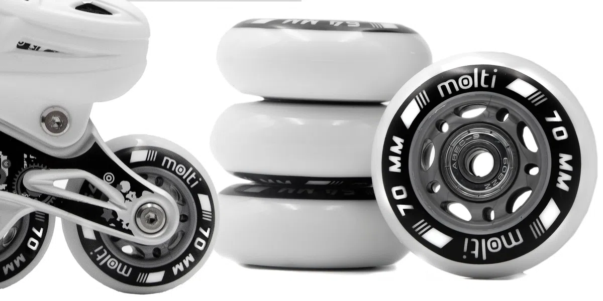 Molti MOLTI Lot de 4 roues avec roulement à billes ABEC9 pour patins à roulettes pour intérieur/extérieur KL00 en polyuréthane blanc (blanc, 70 mm)