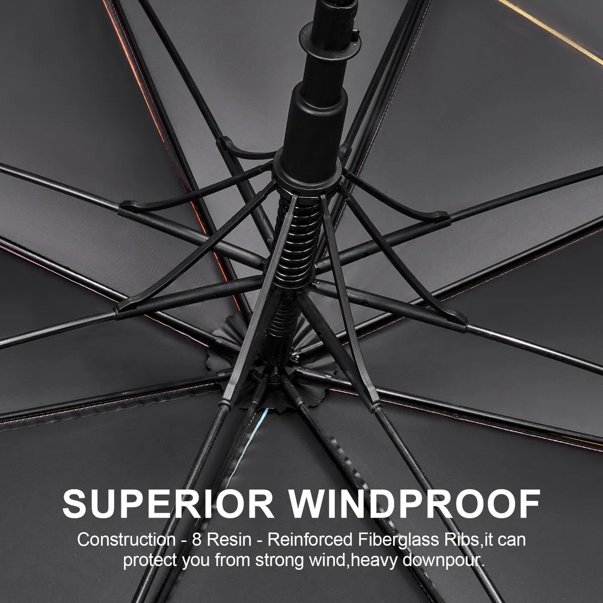 G4Free Parapluie de golf de 172,7 cm, protection UV, ouverture automatique, double toile surdimensionnée, coupe-vent, soleil, pluie, arc-en-ciel/noir