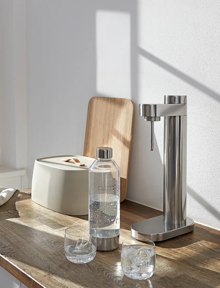 Stelton Bouteille Brus pour Carbonateur – PET, Acier Inoxydable, Sans BPA, Max 0.84L – Élégante et Fonctionnelle