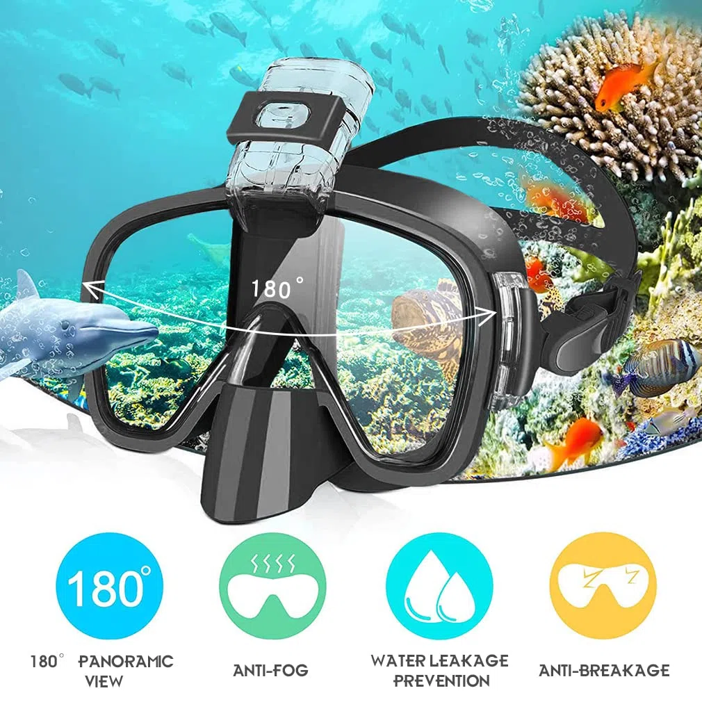 Dry Snorkel Kit Tempered Glass Swim and Dive Goggles Lunettes de Natation et de Plongée 180° Anti-Fog Goggles Free Breathing Goggles Lunettes de Respiration Libre