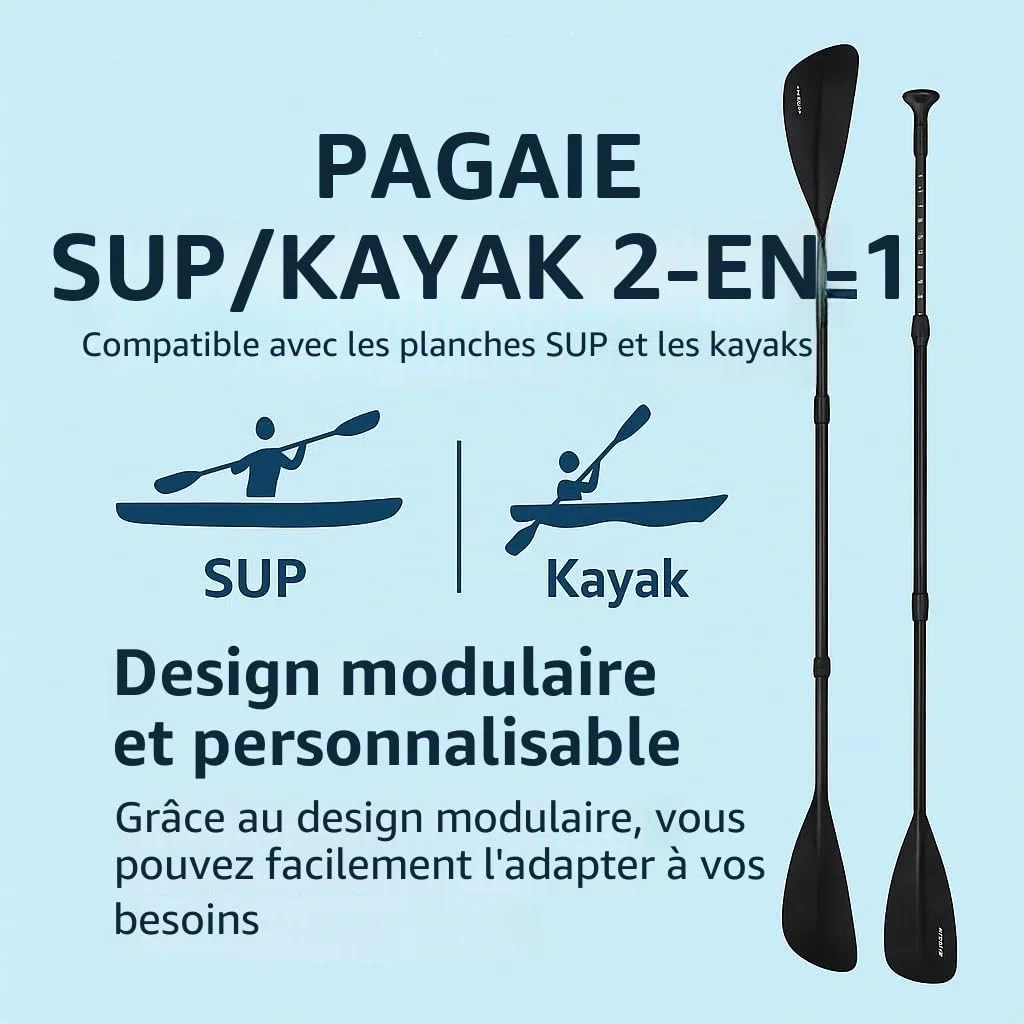 TRIZAND Pagaie SUP et kayak 2 en 1 - Réglable de 163 à 229 cm - 4 pièces - Légère et robuste - Aluminium + nylon - Pour paddle et kayak - Noir