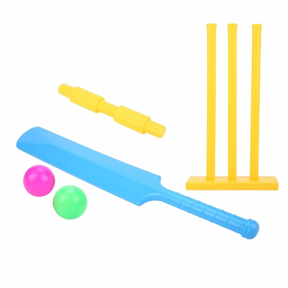 Jeu de Cricket pour Enfants Jeu de Cricket en Plastique Chauve-Souris et Balle de Cricket Jeu interactif de Plage Kit de Support de guichet Jeu de Sport pour l'extérieur et l'inté