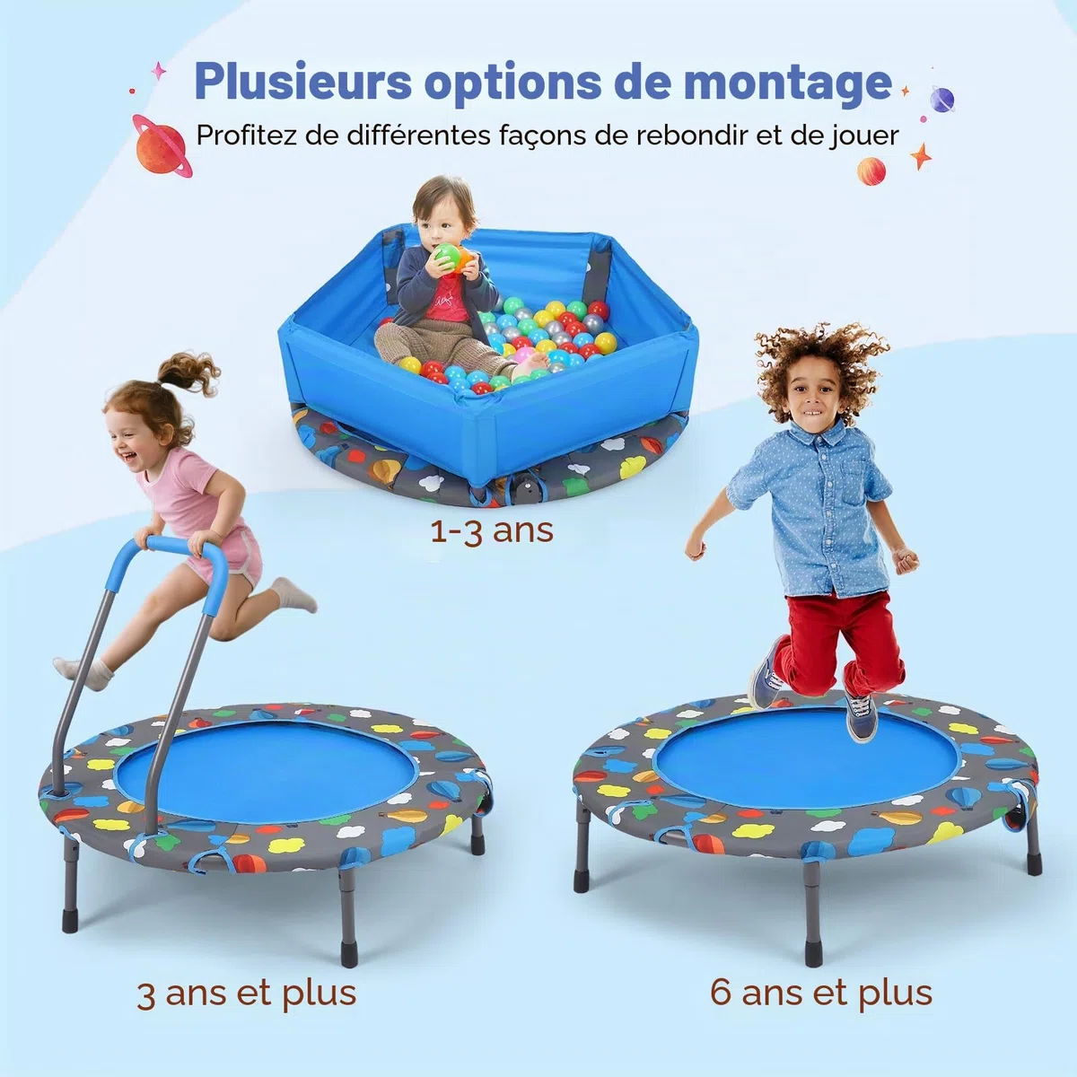 Trampoline de fitness pliable de 101 cm de diamètre - Capacité de charge : 150 kg - Hauteur de main courante réglable - Entraînement d'endurance - Différents groupes de personnes