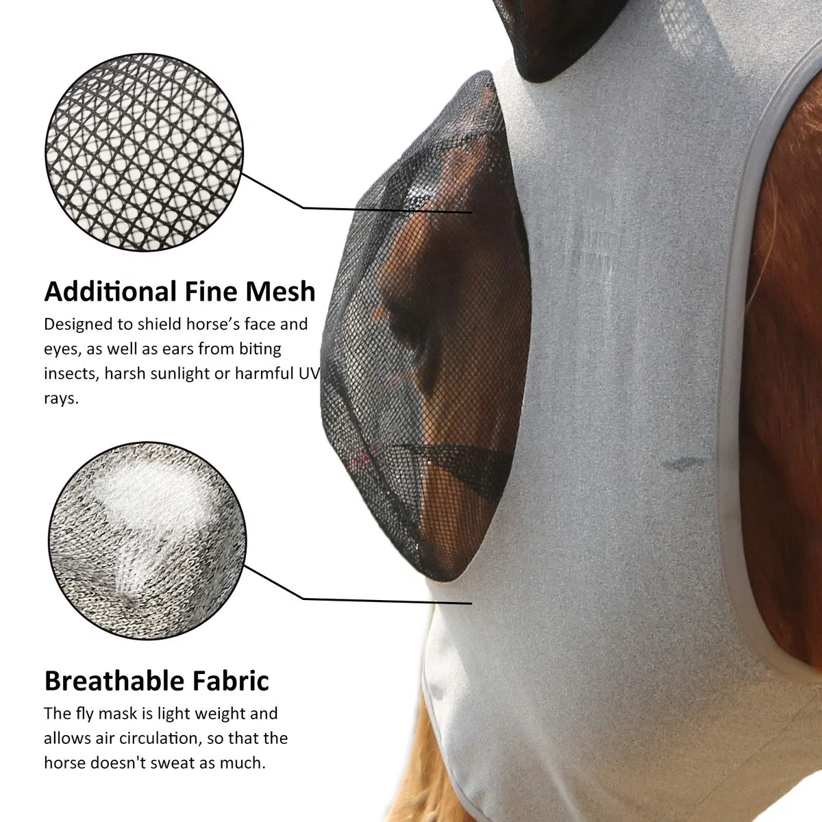 Harrison Howard Masque anti-mouches extensible super confortable, grand espace pour les yeux, protection UV, doux pour la peau et respirant, gris argenté, taille XL