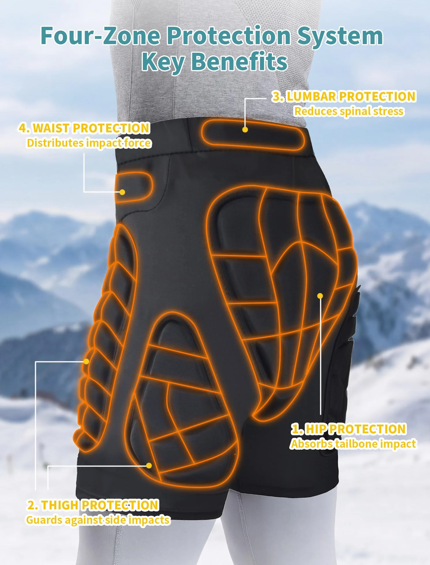Tentock Adulte Short de Compression Hip-Guard Pantalon de Ski Cyclisme Short de Protection pour Patinage Snowboard