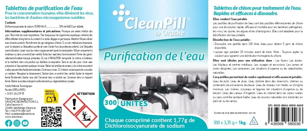 Comprimés de purification de l'eau - Cleanpill - 300 comprimés
