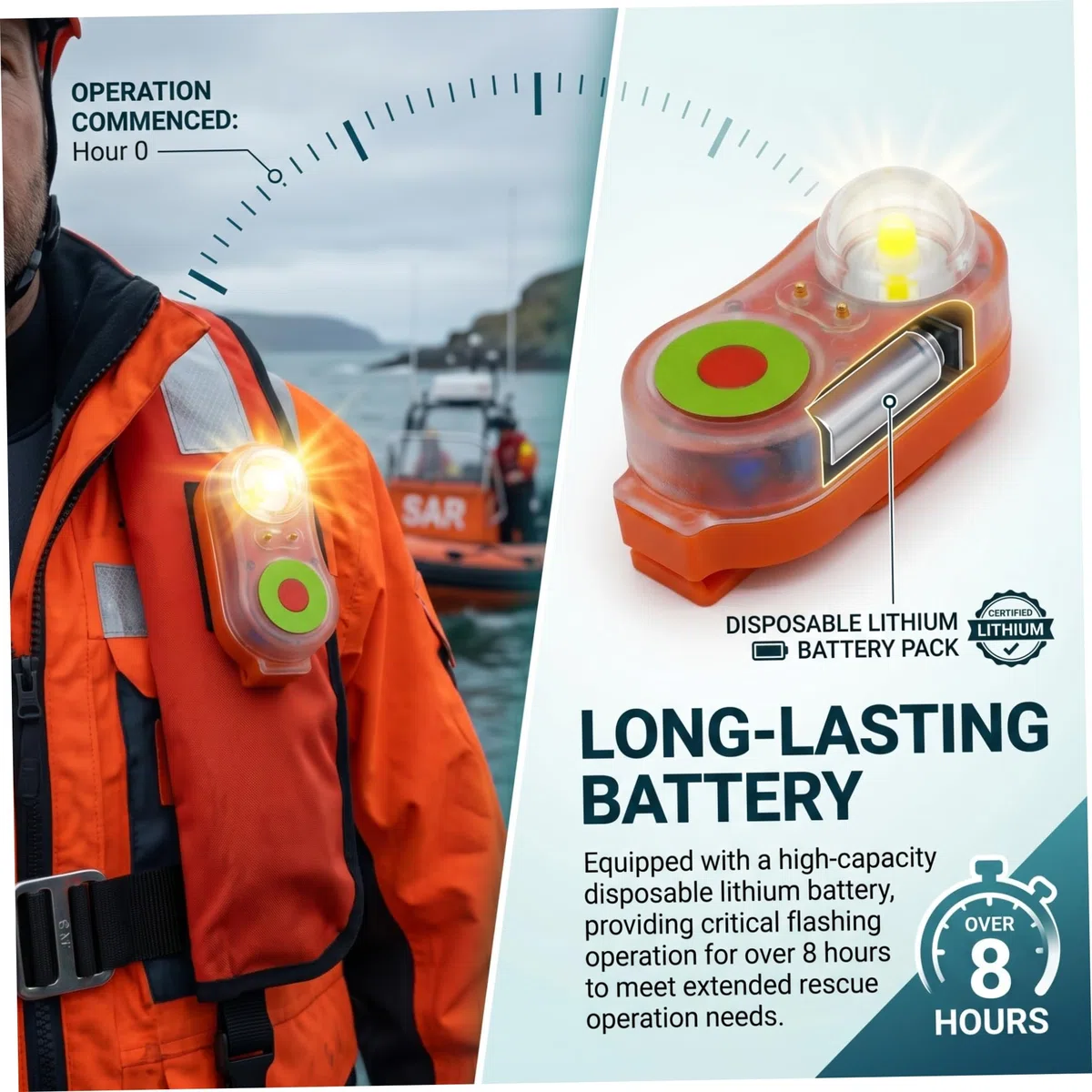 Lumière de Gilet de Sauvetage 2 pièces, lumières stroboscopiques d'urgence pour Gilet Sauvetage Haute visibilité, lumières sécurité plongée activées par l'eau, autonomie Plus 8 Heure