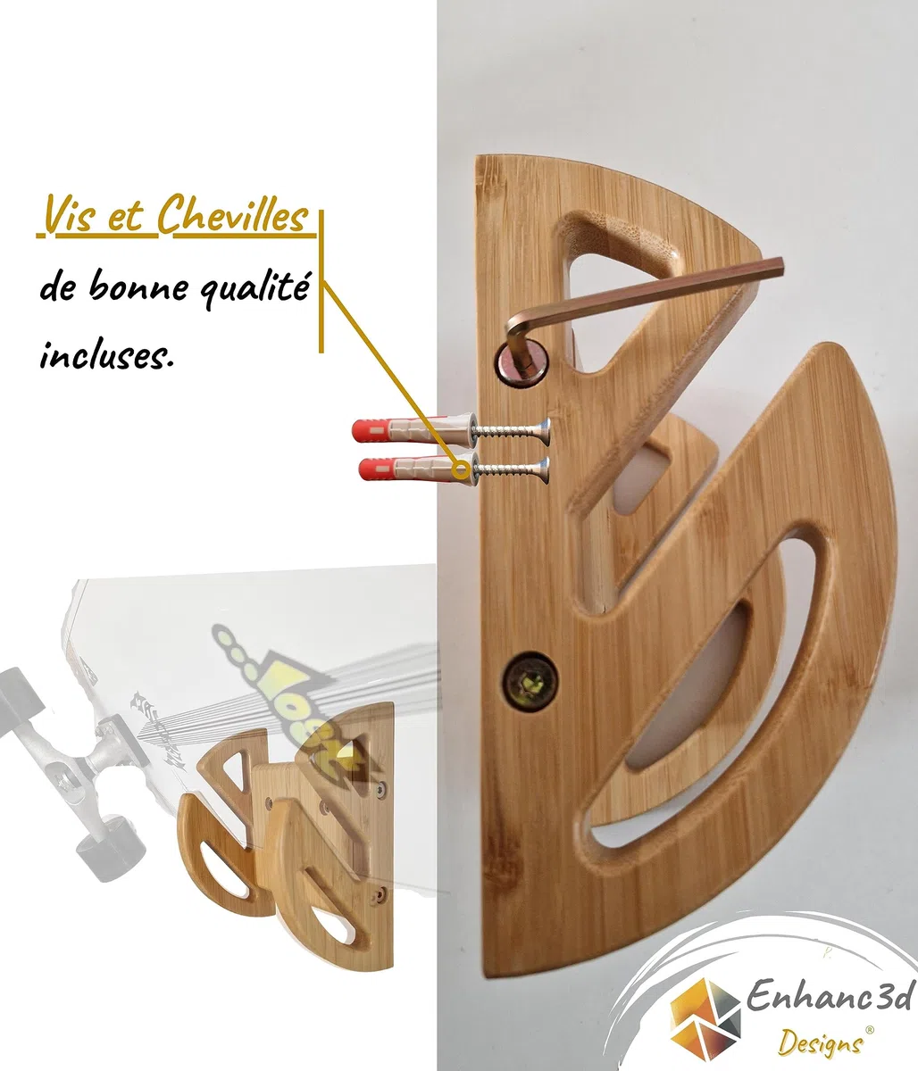 Support Skate mural en Bois de Bambou - Design moderne et robuste - Porte Skate Mural - Support mural Longboard - Conçu en Europe